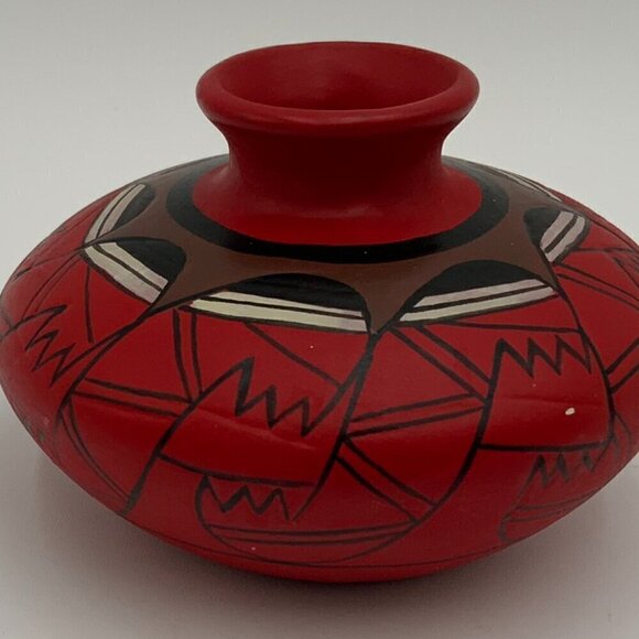 Native American Painted Bowl Red Brown Black Approx 5"x3" - Picture 2 of 4